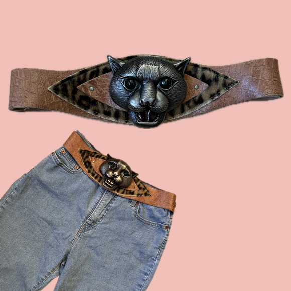 Unbranded Accessories - 80s Statement Belt – Leopard Head, Leopard Print, Leather
